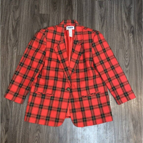 Vintage Prophecy Sag Harbor 90s Plaid Red Black Oversize Blazer Size 14 L/XL - Picture 3 of 11